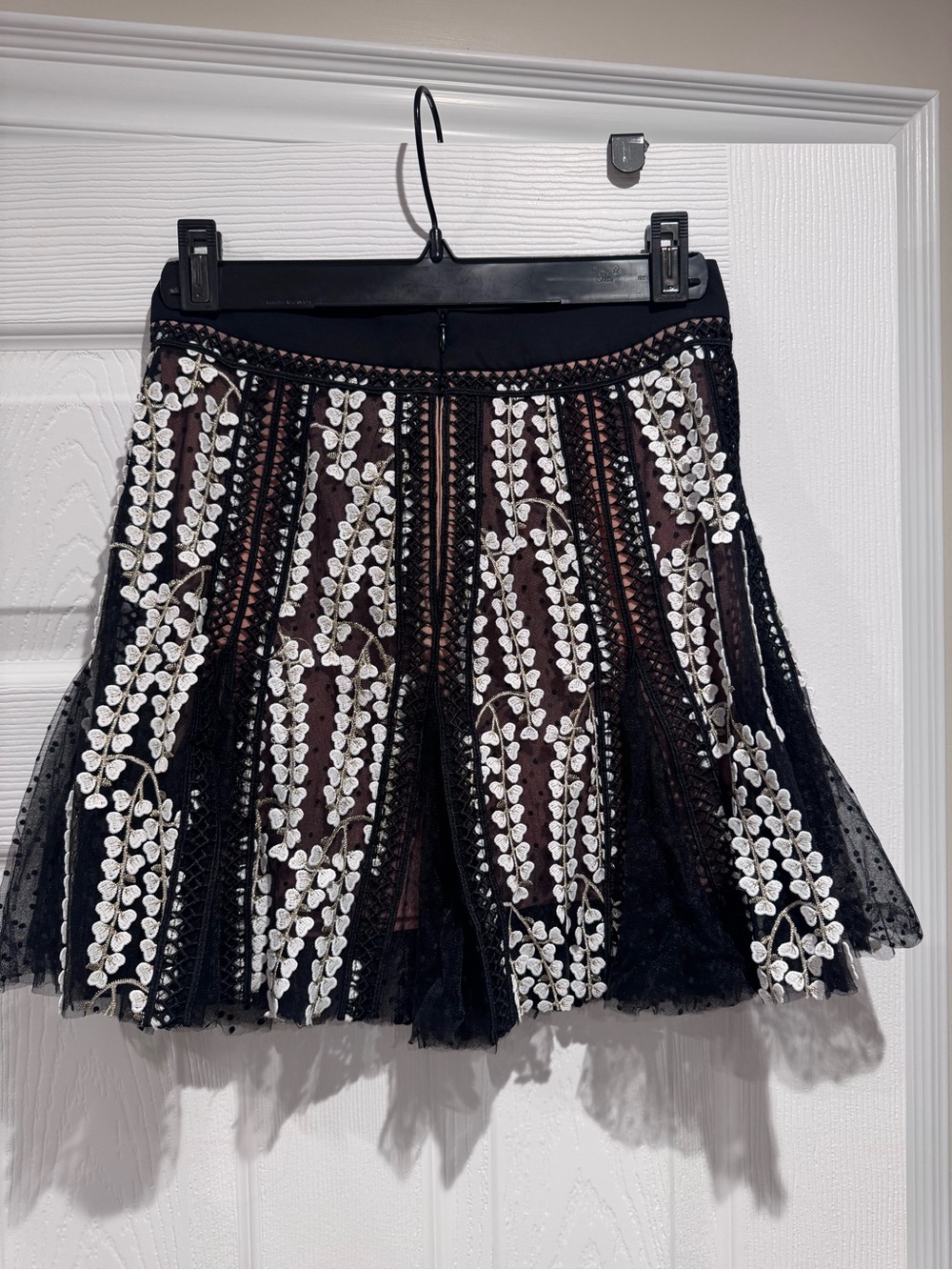 Emu Black Skater Skirt with White Floral Embroidery